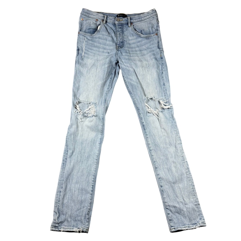 Purple Brand P002 Jeans Mens 33x34 Light Indigo Slim Distressed Designer